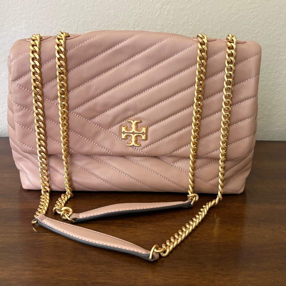 Tory Burch Large Kira Chevron Convertible Shoulder Bag Taupe Blush - NWOT